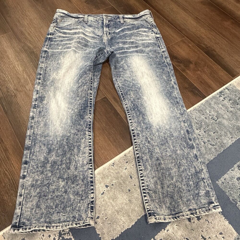 Salvage Anarchy Buckle Jeans Mens 38S Blue Relaxed Straight Distressed Exclusive